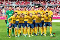 CLUB ATLÉTICO DE MADRID - Madrid, España - Temporada 2017-18 - Oblak, Gabi, Savic, Lucas, Giménez y Fernando Torres; Saúl, Griezmann, Juanfran, Koke y Carrasco. GIRONA F. C. 2 (Stuani 2) CLUB ATLÉTICO DE MADRID 2 (Correa, Giménez). 19/08/2017. Liga de 1ª División, jornada 1. Gerona, España, estadio Municipal de Montilivi