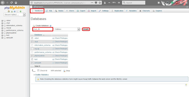 how to create database using phpmyadmin