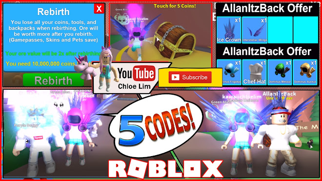Roblox Mining Simulator Gameplay My Rebirth Vip And 5 Codes - roblox simulator farm