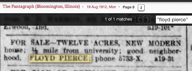 1912 Normal Illinois Floyd and Edith Pierce sell 12 acres and modern home