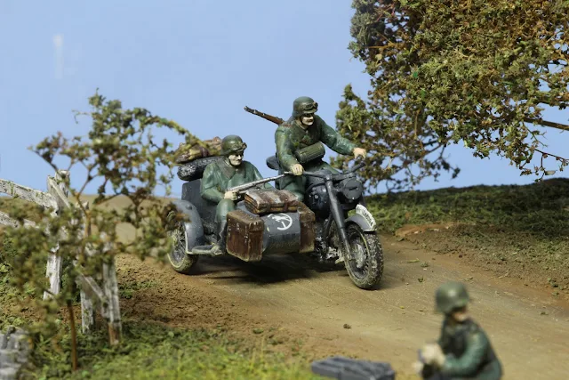 Maquette German Motorcycle et sidecar de Tamiya au 1/48.