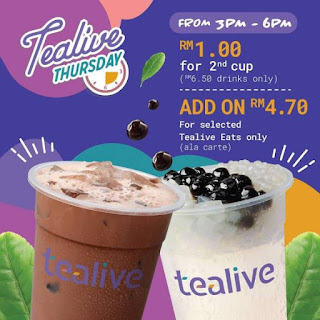 Tealive Thursday Members Special RM1 at 2nd Cup for RM6.50 Drink Only