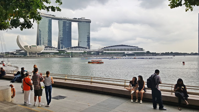 view of Marina Bay Sands from the Esplanade by the Bay area