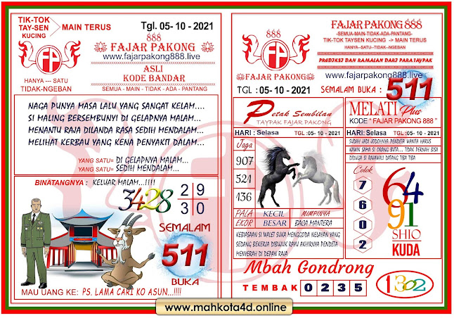 Syair Prediksi Jitu Fajar Pakong 888 Selasa, 05 - Oktober - 2021