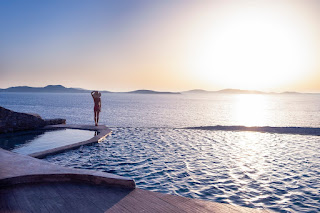 seaview from pool area in a mykonos greece resort