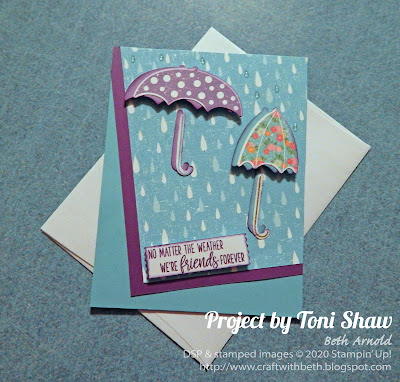 Craft with Beth: Stampin' Up! Second Sunday Sketches 011 card sketch challenge with measurements Toni Shaw Under My Umbrella Stamp Set Umbrella Builder Punch Friendship