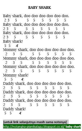  Not Angka Pianika Lagu Baby Shark