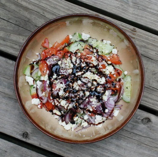 Tomato, Cucumber and Onion Salad with Feta