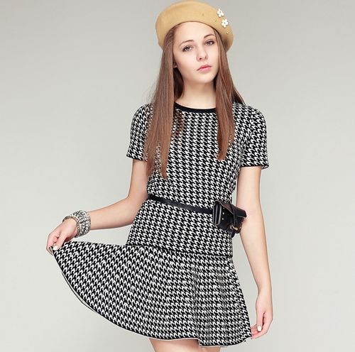 Houndstooth Knit Top and Skirt Set