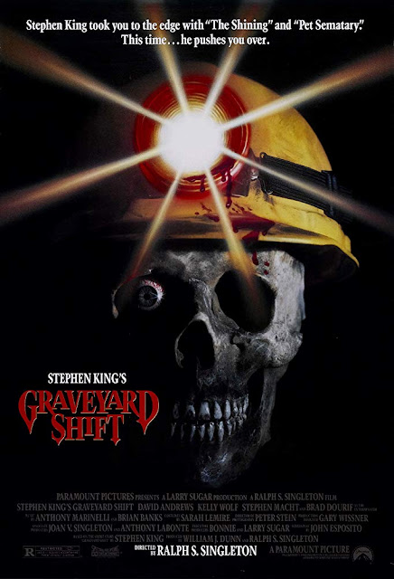 Movie poster for Paramount Pictures's 1990 horror film Stephen King's Graveyard Shift, starring David Andrews, Stephen Macht, Brad Dourif, and Kelly Wolf