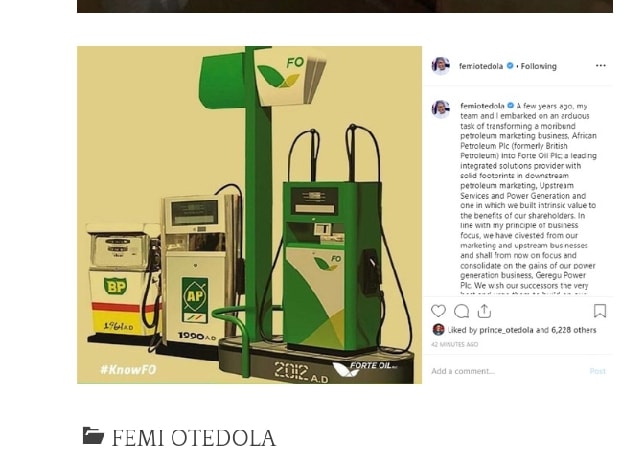 FEMI OTEDOLA FINALLY SELLS FORTE OIL, EXITS FUEL BUSINESS