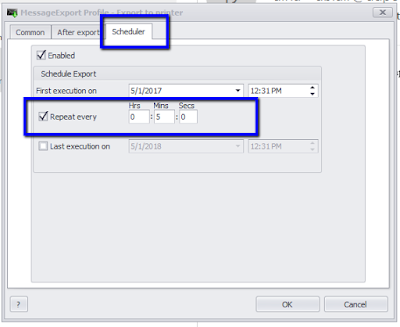 MessageExport scheduler set for five minutes.