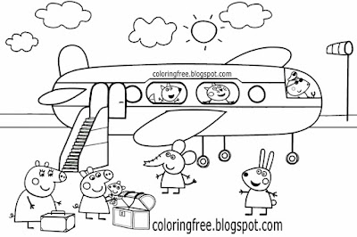 Easy Emily Elephant holiday airplane drawing family Peppa Pig coloring pages for toddlers shading
