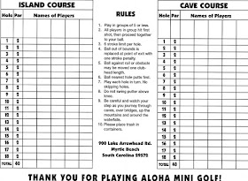 Scorecard from Aloha Mini Golf in Myrtle Beach. From Pat Sheridan / The Putting Penguin