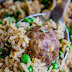 One Skillet Beef Meatballs with Rice and Peas