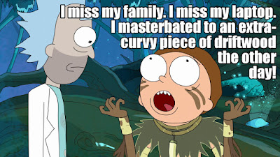 Morty incredibly upset about being stuck in the jungle