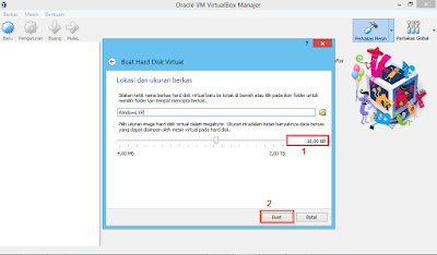 Menentukan ukuran Hard Disk Virtual