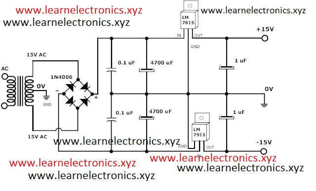 15 Volt 1 Ampere  Power Supply Circuit - Schematic of 15 Volt Power Supply