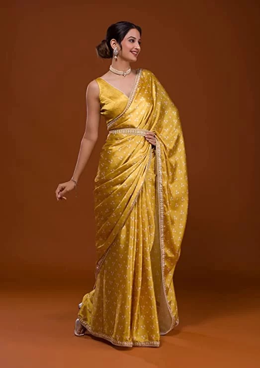 Yellow Color Satin Woven Saree