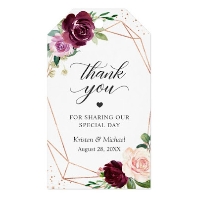  Purple Blush Floral Rose Gold Wedding Thank You Gift Tags