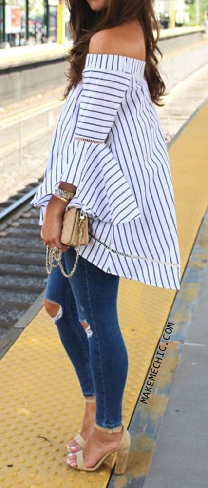 summer casual style perfection: top + bag + rips