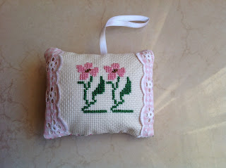 cross stitch scented pillows, easy homemade gifts