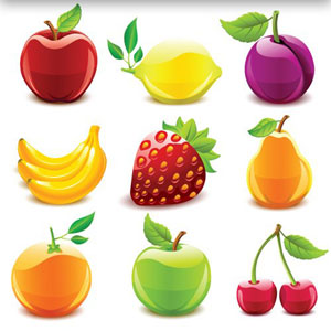Glossy Fruit Vector Black and White Vector