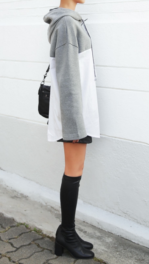 Shirt Contrast Hood Sweatshirt