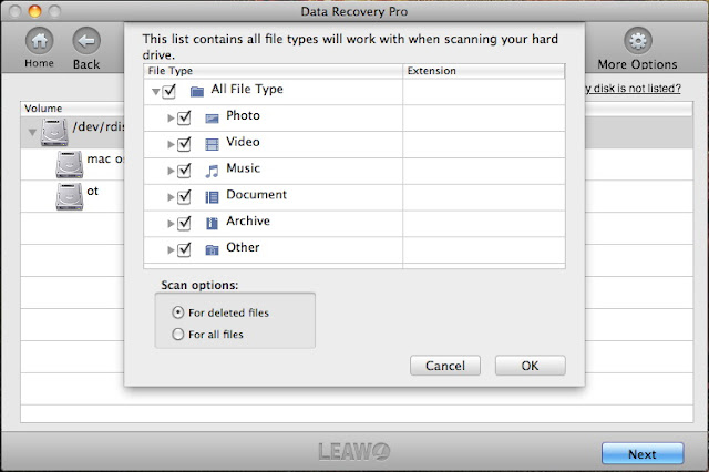 leawo data recovery mac scan option