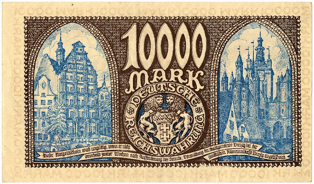 Danzig Notgeld 10000 Mark banknote 1923 St Catherine's Church, "Englisches Haus" English House, Danzig