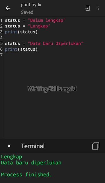 Contoh Print() Untuk Update Variabel Python