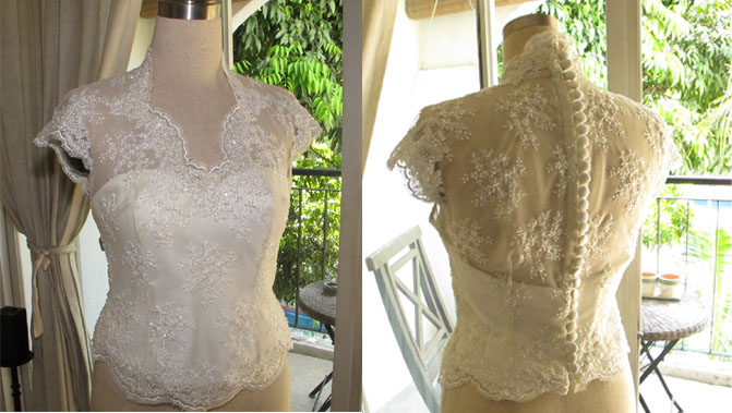 The lace top for the wedding gown will be worn with the mermaid skirt shown