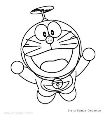Sketsa Gambar Doraemon Senang