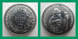 T10 TURKEY 50000 LIRA FAO COMMEMORATIVE COIN UNC 1999 