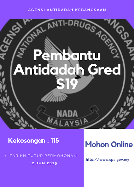 Jawatan Kosong Pembantu Antidadah Gred S19 2019 