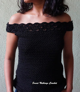 free crochet pattern, free crochet top pattern, free crochet crop top pattern, free crochet off-the-shoulder top pattern, free crochet tube top pattern, free crochet shell bustier pattern, Ganga Hobby India yarn, Pradhan stores,