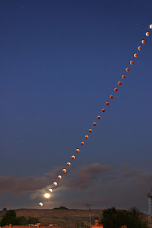 Lunar eclipse time lapse photo taken over Hayward, California.