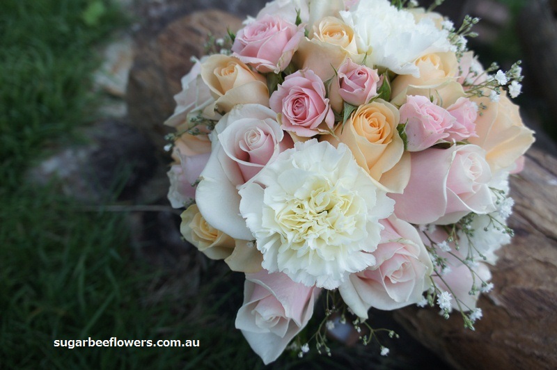 Bridal bouquet with pale pink peach and white