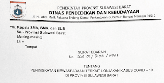 Info: SE untuk SMA SMK SLB Tentang Peningkatan Kewaspadaan COVID di Prov. Sulawesi Barat