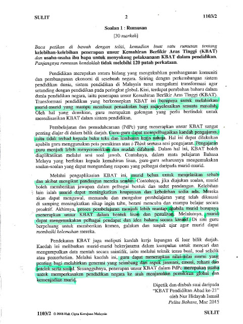 Laman Bahasa Melayu Spm Cadangan Jawapan Soalan Kertas Bahasa Melayu 2 Soalan 1 Bahagian Rumusan Spm Ulangan 2018