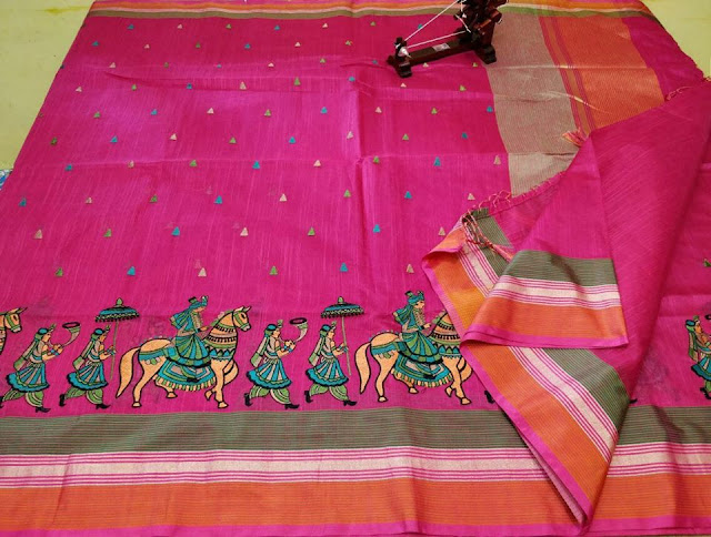  Latest Chanderi semi tussar blend sarees with all over thread work