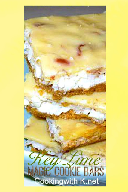 Key Lime Pie Magic Cookie Bars are a new spin on the famous Magic Cookie Bars that grace the holiday tables across America.  The Key Lime Pie spin is how I welcome the coming of Spring.