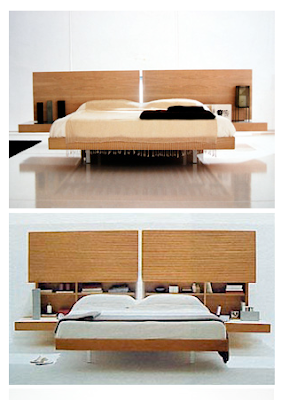 bookcase headboard concealed behind wood panels