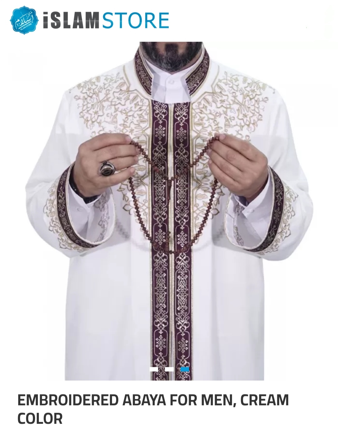 Embroidered abaya for men, cream color 2