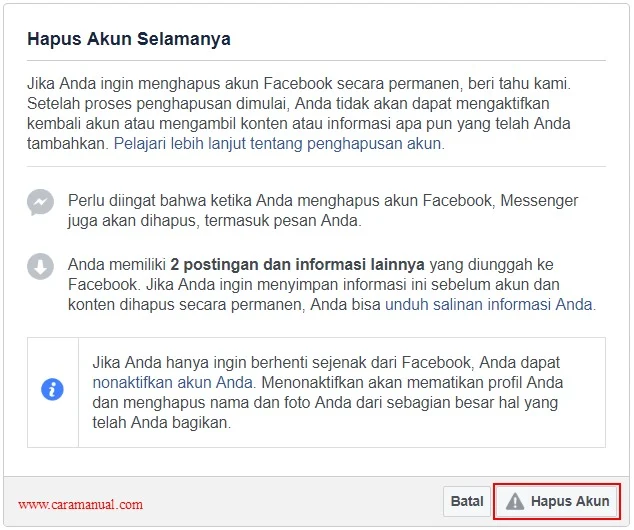 Hapus Akun Facebook Permanen