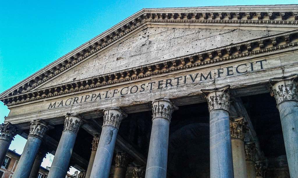 Pantheon tympanum and inscription commemorating Agrippa Rome