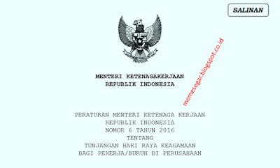 PERMENAKER NOMOR 6 TAHUN 2016