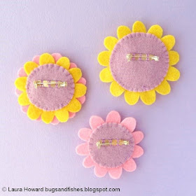 Felt Flower Brooches Tutorial: sew on the brooch backs