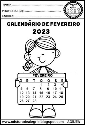 Calendário de fevereiro de 2023,atividades de matemática