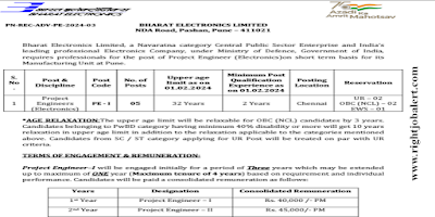 Project Engineers - Electronics Jobs in Bharat Electronics Limited